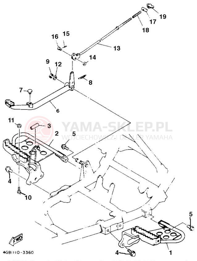 Schemat "Stopka postojowa i podnóżki" do Yamaha KODIAK 4WD YFM400FWE_