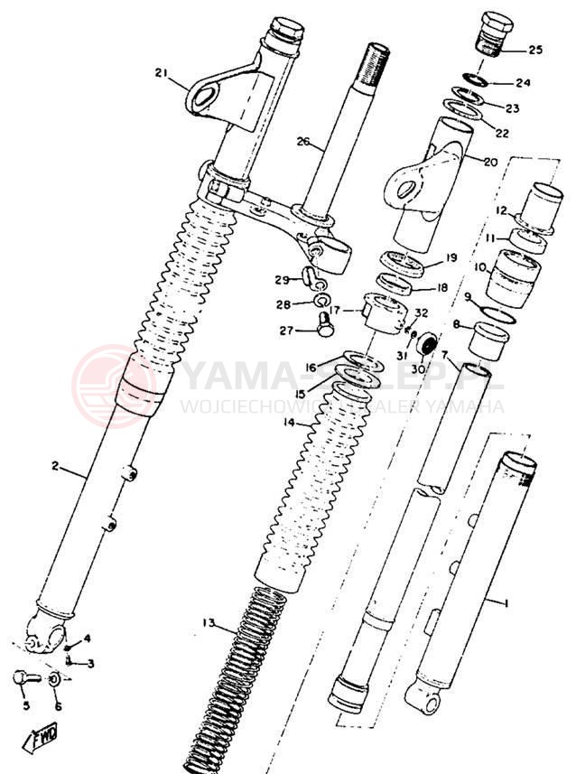 Schemat "Amortyzatory przód" do Yamaha XS1B
