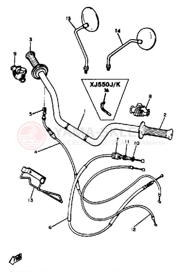 Schemat "Kierownica i osprzęt" do Yamaha XJ550J