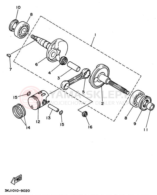 Schemat "Wał korbowy, tłok" do Yamaha JOG CY50G