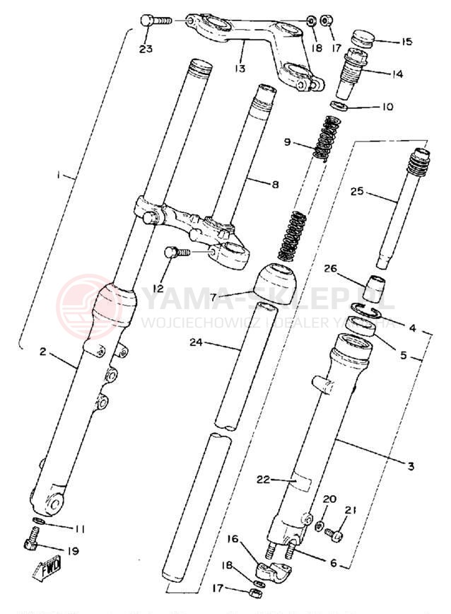 Schemat "Amortyzatory przód" do Yamaha TZ125G