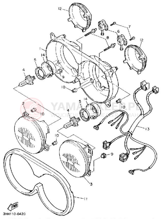 Schemat "Lampa przód" do Yamaha FZR600RAC