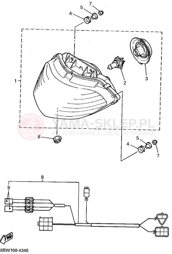 Schemat "Lampa przód" do Yamaha VMAX-4 VX750U