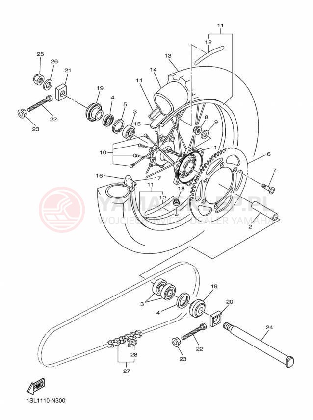 Schemat "Koło tył" do Yamaha YZ250F YZ250FFW/YZ250FFL