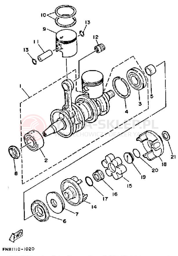 Schemat "Wał korbowy, tłok" do Yamaha WAVE RUNNER VXR WRB650R
