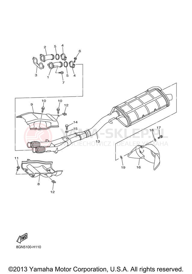 Schemat "Wydech końcowy" do Yamaha PHAZER MTX PZ50MTZO/PZ50MTZB