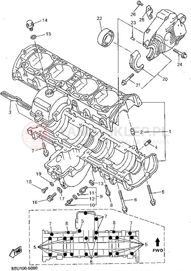 Schemat "Obudowa silnika" do Yamaha VMAX-4 800 VX800V