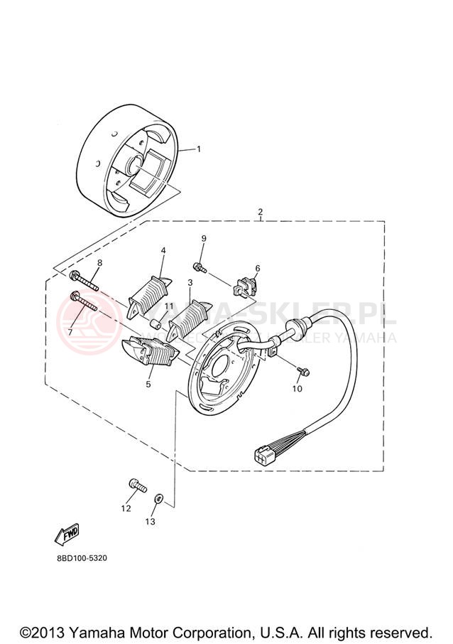Schemat "prądnica" do Yamaha BR250TX
