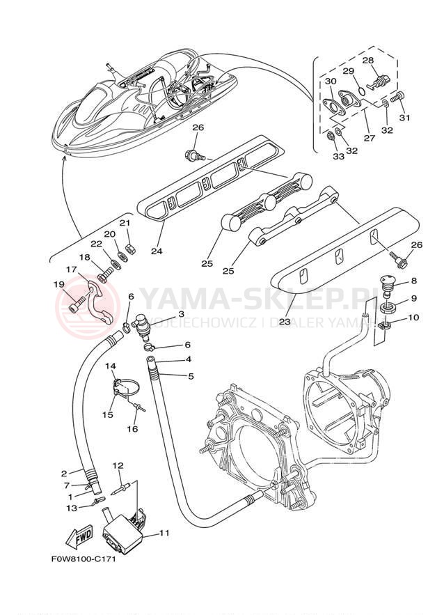 Schemat "HULL & DECK" do Yamaha WaveRunner GP800R GP800AD
