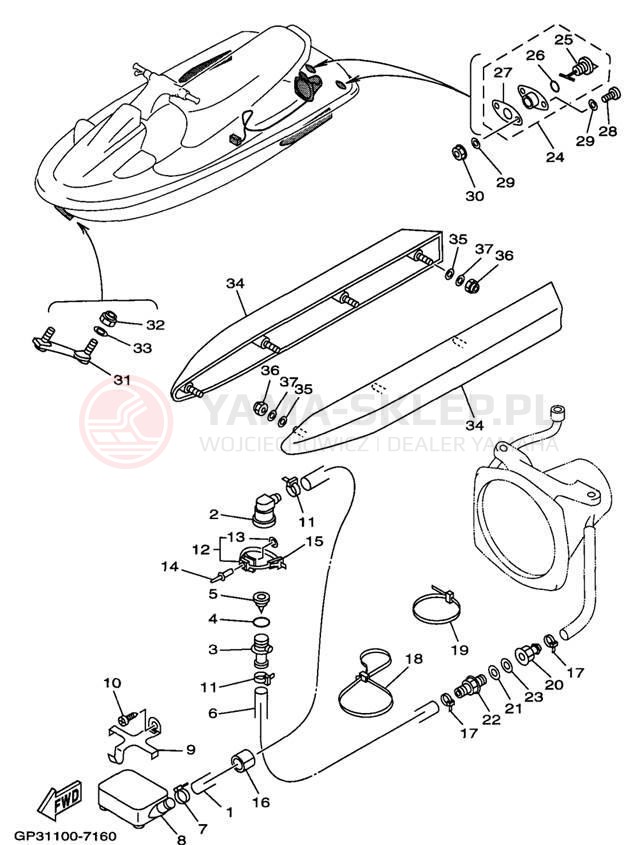 Schemat "HULL & DECK" do Yamaha WAVE VENTURE 760 WVT760V