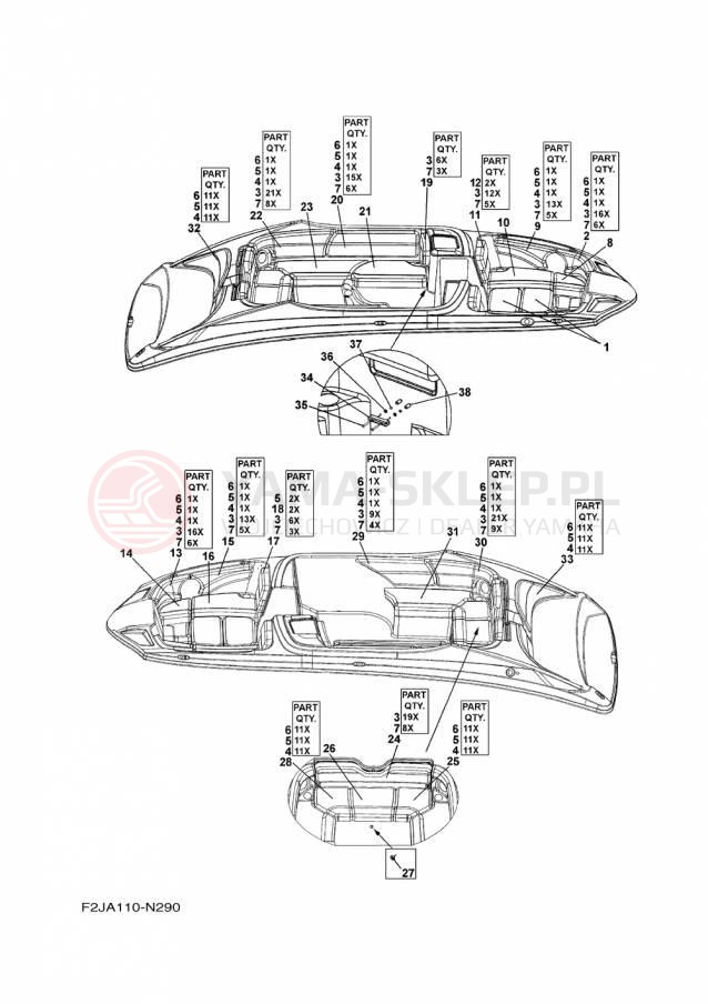 Schemat "Schowek pod siedzeniem," do Yamaha 212X XAT1800AP/XAT1800BP