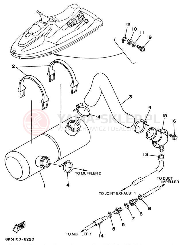 Schemat "Wydech końcowy" do Yamaha WAVE BLASTER II WB760U
