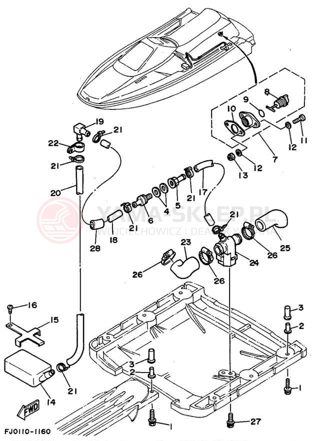 Schemat "HULL & DECK" do Yamaha WAVE RUNNER III WRA650P