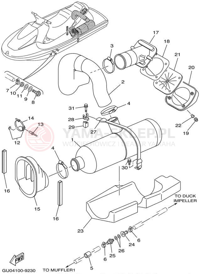 Schemat "Wydech końcowy" do Yamaha WAVE RUNNER GP800 GP800X