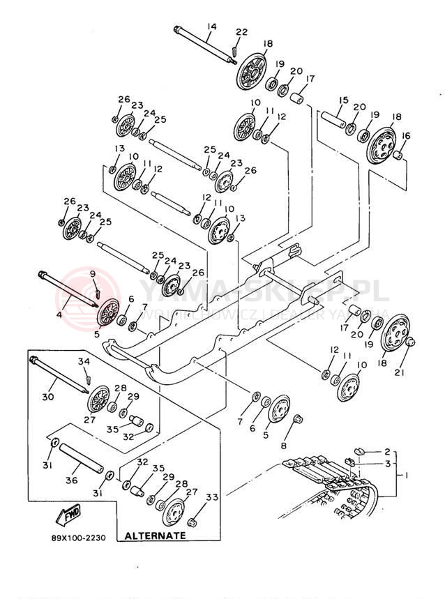 Schemat "Zawieszenie gąsiennicy" do Yamaha VENTURE TR VT480TRA