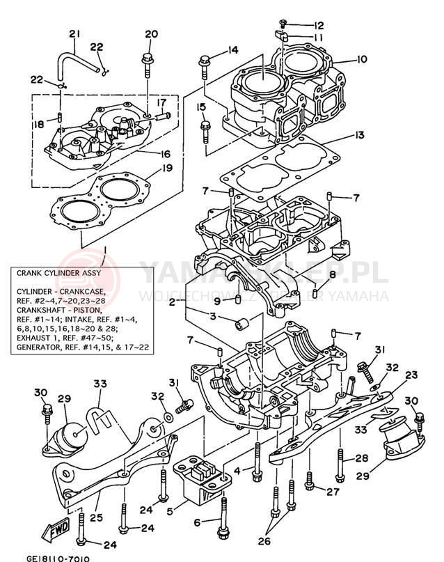 Schemat "cylinder, obudowa silnika" do Yamaha WAVE RUNNER III WRA700V