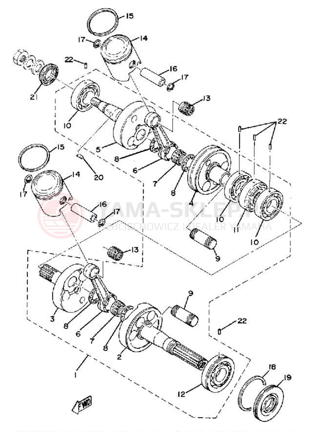 Schemat "Wał korbowy, tłok" do Yamaha GP440A