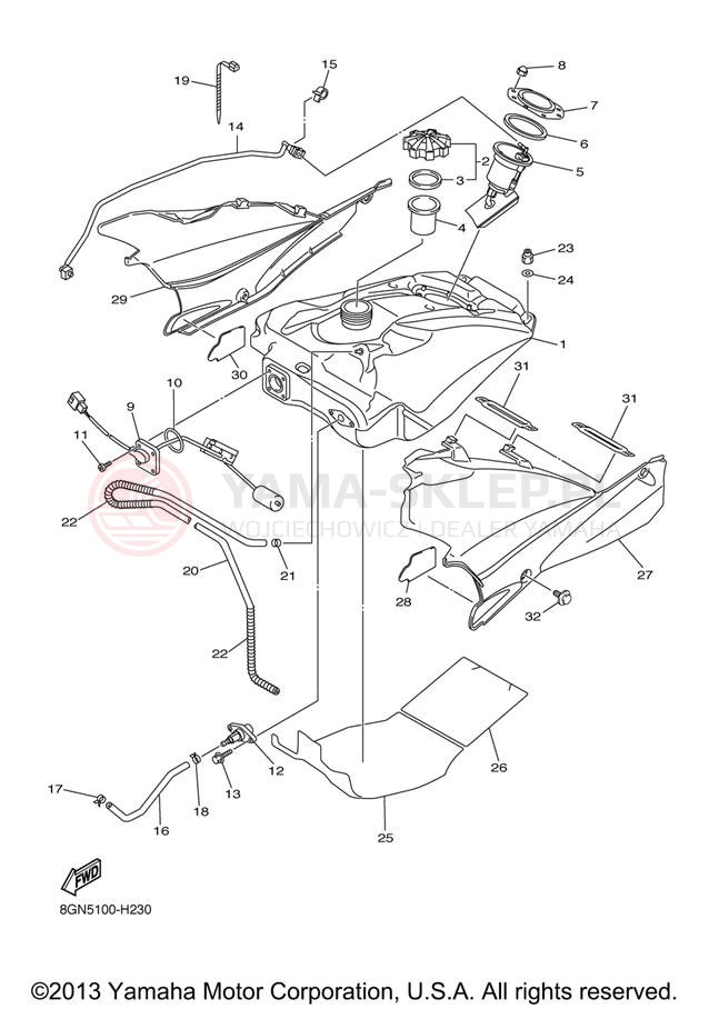 Schemat "zbiornik paliwa" do Yamaha PHAZER RTX PZ50RTZO/PZ50RTZB