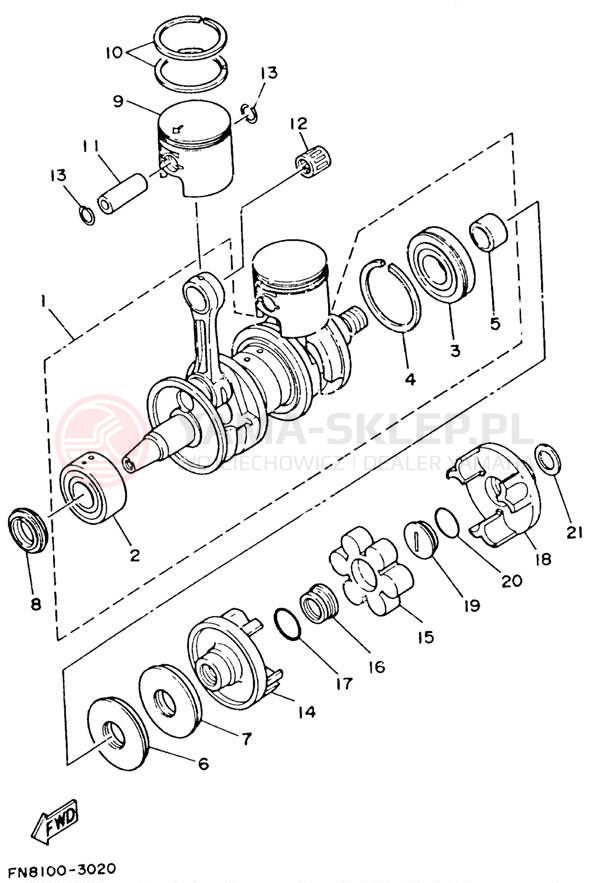 Schemat "Wał korbowy, tłok" do Yamaha WAVE RUNNER VXR WRB650S