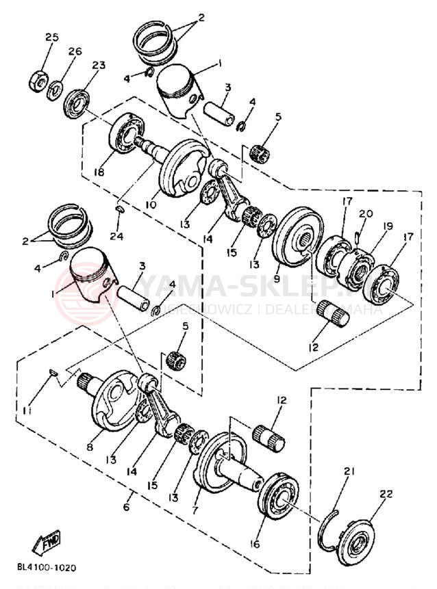 Schemat "Wał korbowy, tłok" do Yamaha ET340TL