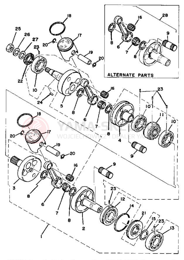 Schemat "Wał korbowy, tłok" do Yamaha EX340A/EX440A