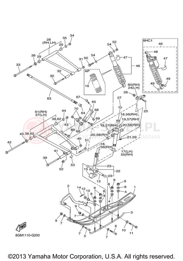 Schemat "płozy" do Yamaha RS VECTOR RS90RXB/RS90GTXL