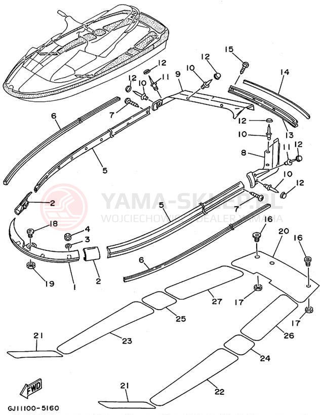 Schemat "GUNWALE - MAT" do Yamaha WAVE RAIDER 1100 RA1100T