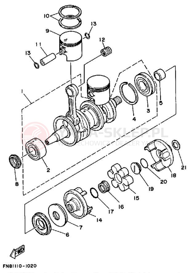 Schemat "Wał korbowy, tłok" do Yamaha WRB650P_61