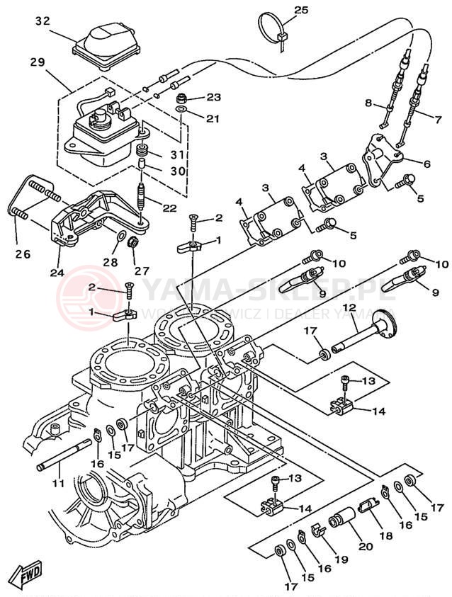 Schemat "Obudowa silnika - cylinder" do Yamaha WAVE RUNNER GP800W GP800W
