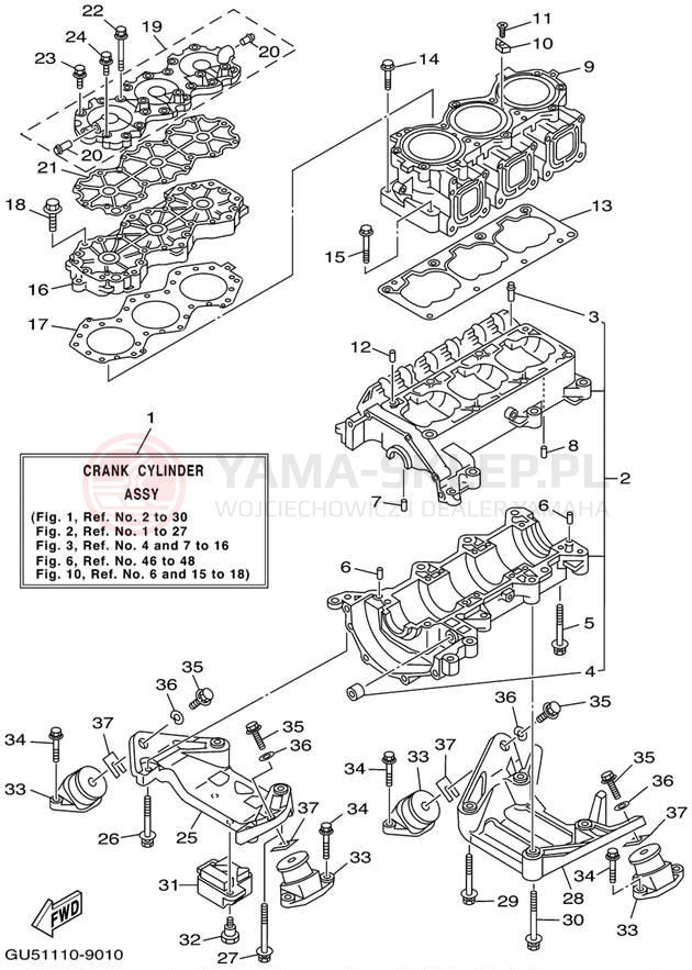 Schemat "cylinder, obudowa silnika" do Yamaha WAVE RUNNER SUV1200 SV1200X