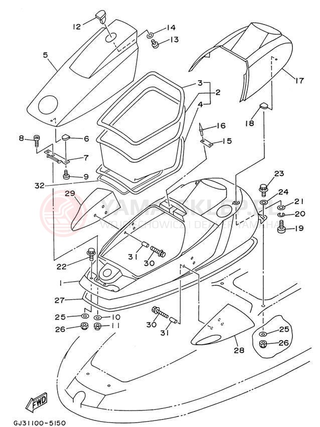 Schemat "ENGINE HATCH" do Yamaha WAVE VENTURE 700 WVT700U