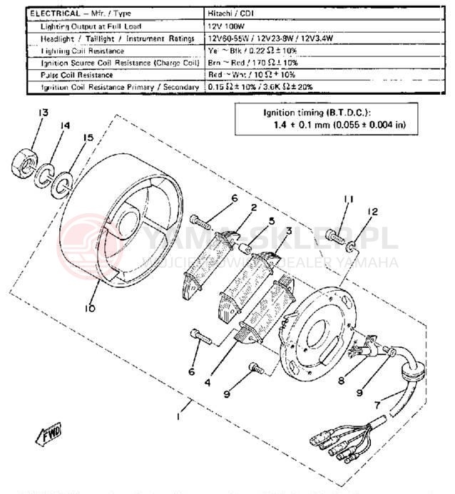 Schemat "Moduł zapłonowy - cewka" do Yamaha SRX440C