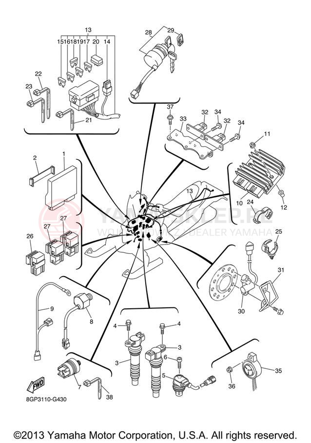 Schemat "układ elektryczny" do Yamaha PHAZER MTX PZ50MTXL/PZ50MTXW