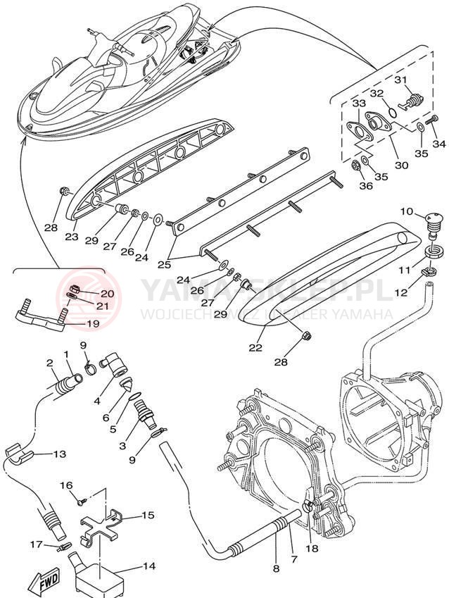 Schemat "HULL & DECK" do Yamaha WAVE RUNNER XL1200 LTD XA1200X