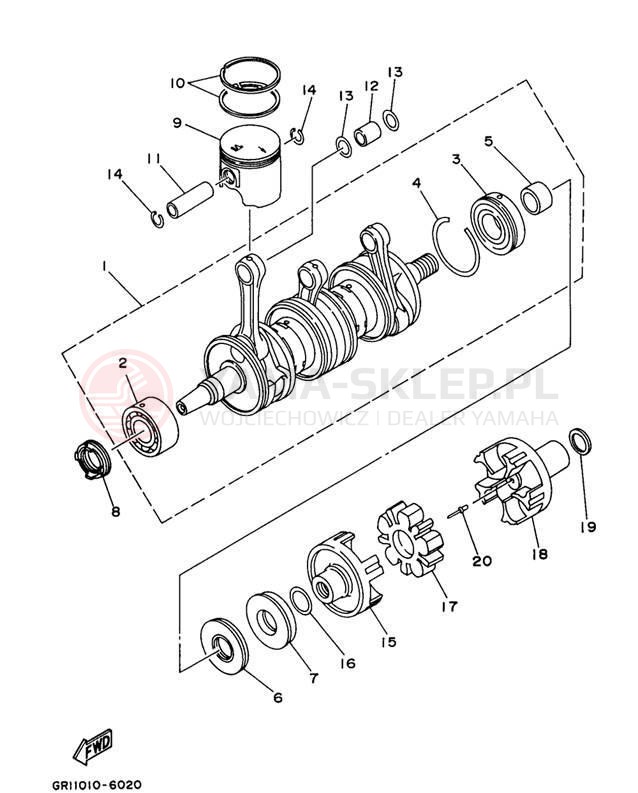 Schemat "Wał korbowy, tłok" do Yamaha WAVE VENTURE 1100 WVT1100V