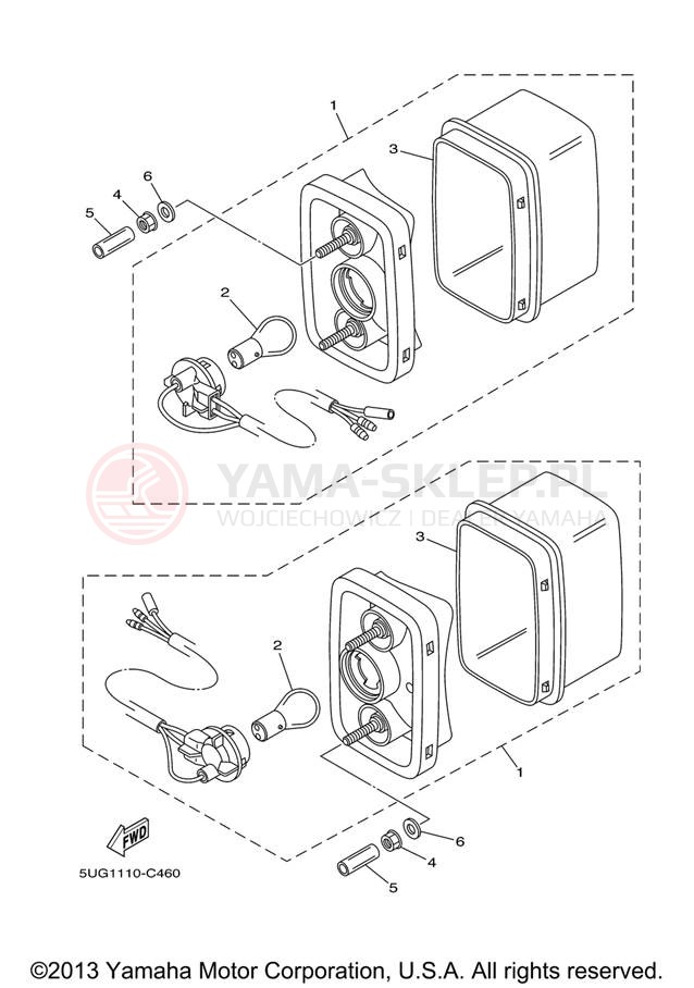 Schemat "lampa tył" do Yamaha RHINO 450 YXR45FXGR/YXR45FXR