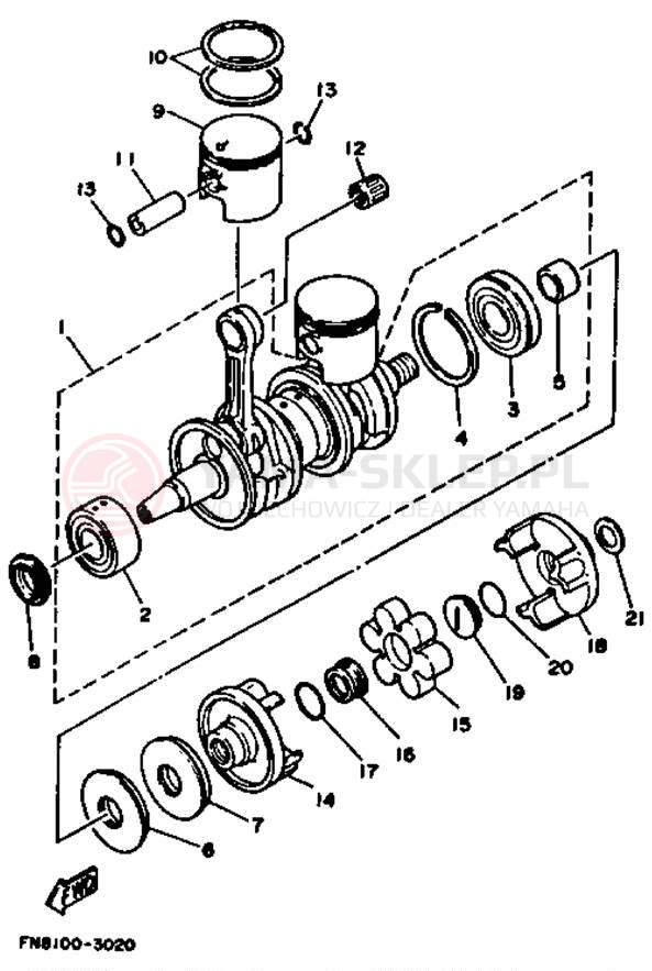 Schemat "Wał korbowy, tłok" do Yamaha WRB650R_61