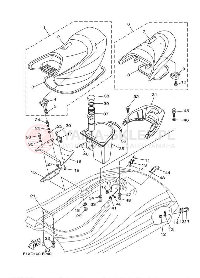 Schemat "Siedzenie i schowek" do Yamaha WaveRunner FX HO FX1100F