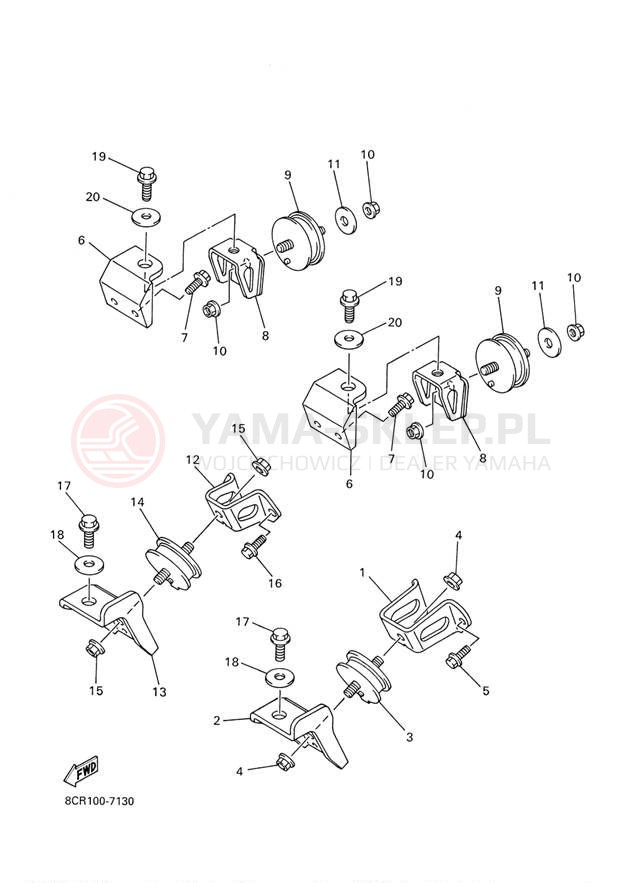 Schemat "Mocowanie silnika" do Yamaha VENTURE 500 VT500F/VX500DXF