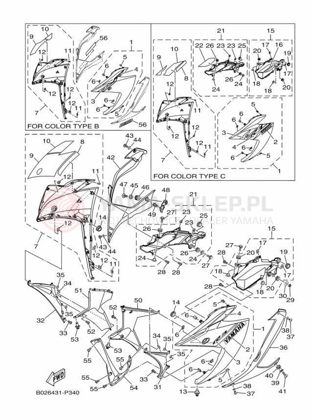 Schemat "elementy nadwozia" do Yamaha YZFR3 YZFR3FL/YZFR3FR/YZFR3FB
