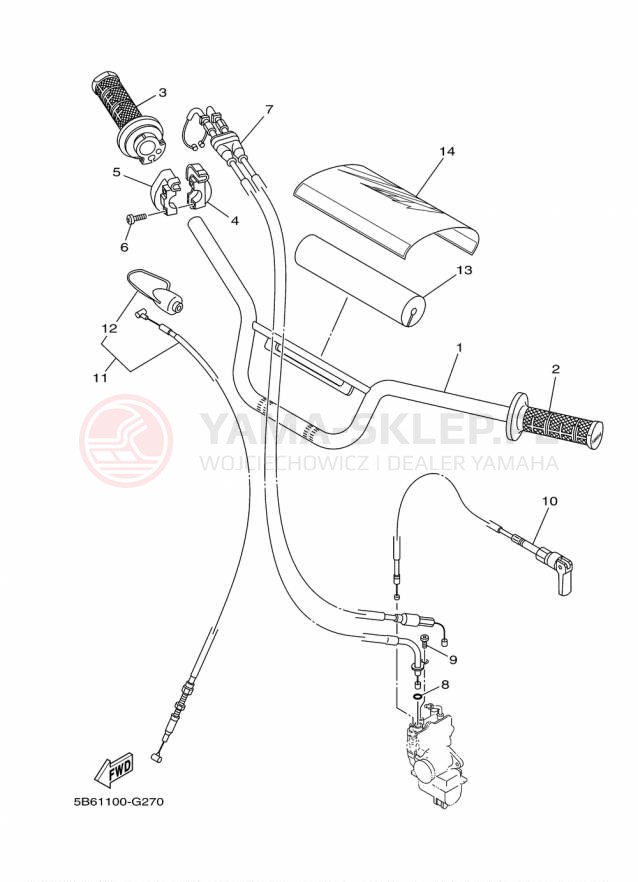 Schemat "Kierownica i osprzęt" do Yamaha TTR110E TTR110EF