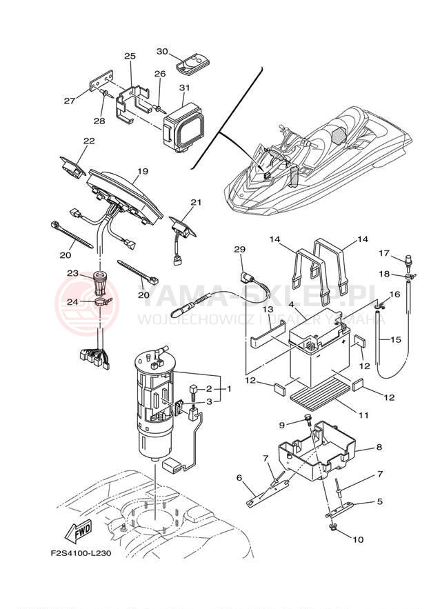 Schemat "układ elektryczny" do Yamaha WAVERUNNER FX HO FB1800L