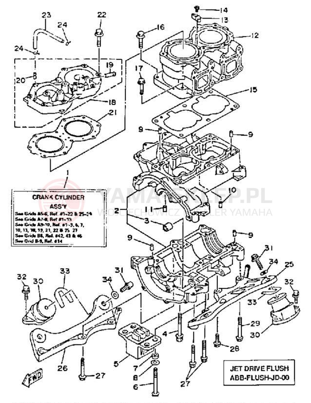 Schemat "cylinder, obudowa silnika" do Yamaha WAVE RUNNER VXR WRB650R