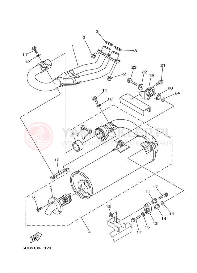 Schemat "Wydech końcowy" do Yamaha RHINO 660 YXR66FW