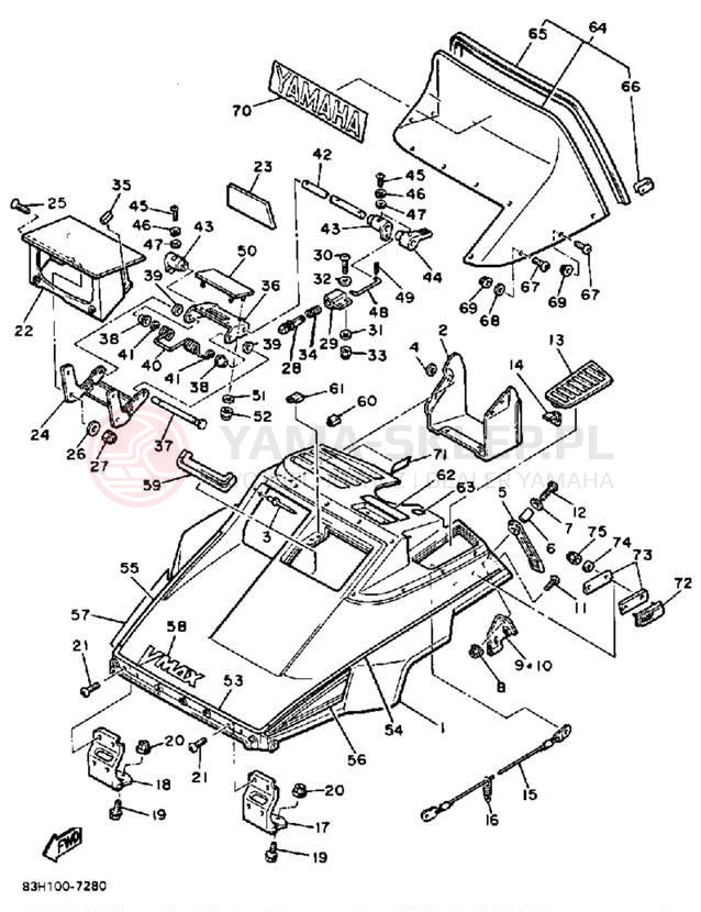 Schemat "SHROUD - WINDSHIELD" do Yamaha V-MAX VMX540L