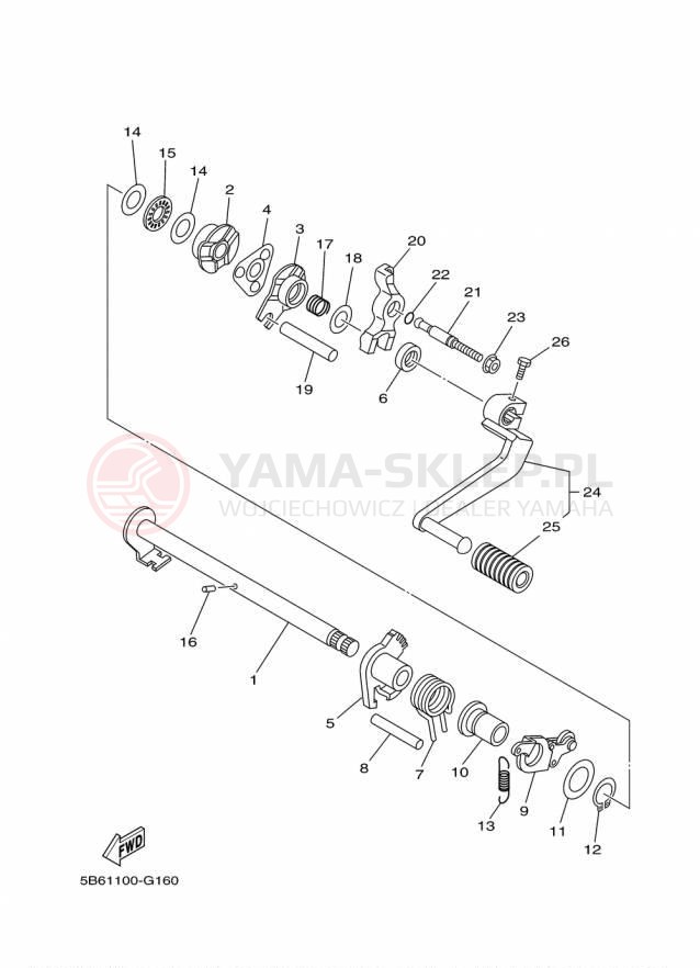 Schemat "Dźwignia zmiany biegów, wałek" do Yamaha TTR110E TTR110EF