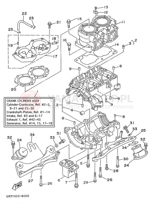 Schemat "cylinder, obudowa silnika" do Yamaha WAVE BLASTER WB700AU