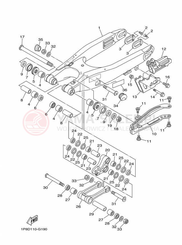 Schemat "wahacz" do Yamaha YZ250 YZ250F2