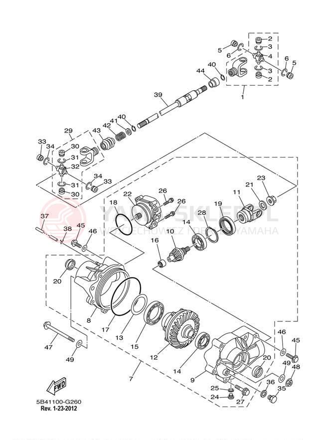 Schemat "Wał napędowy przód" do Yamaha RHINO 700 FI YXR7FYL/YXR7FYGR
