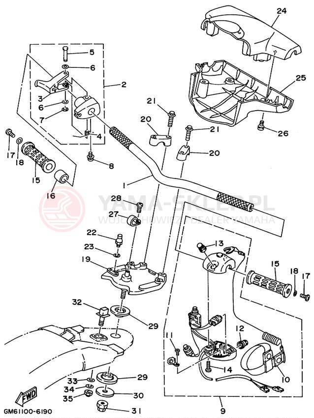 Schemat "Kierownica i osprzęt" do Yamaha SUPER JET SJ700AX